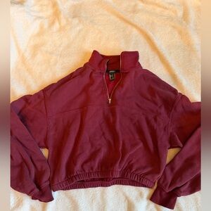 Forever 21 Maroon Quarter-Zip Cropped Pullover
